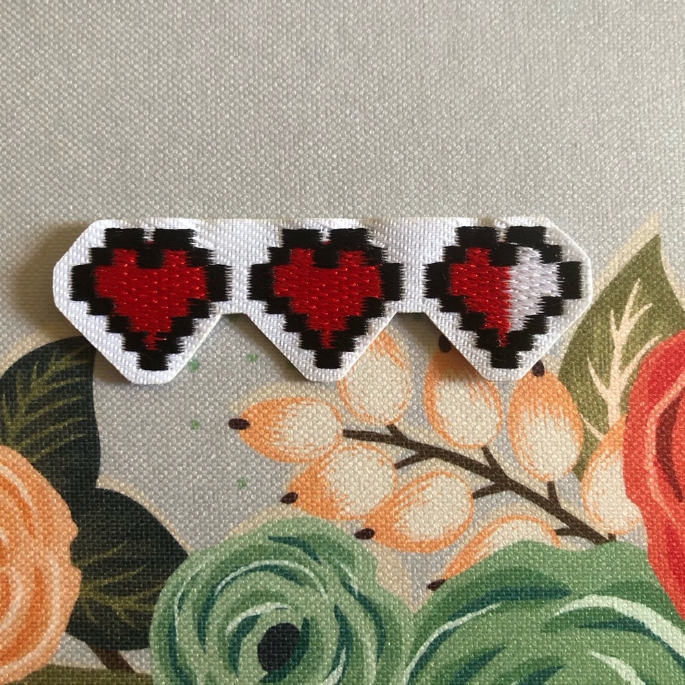Pixel Heart Patch Strip - Red Hearts Iron-On Accessory